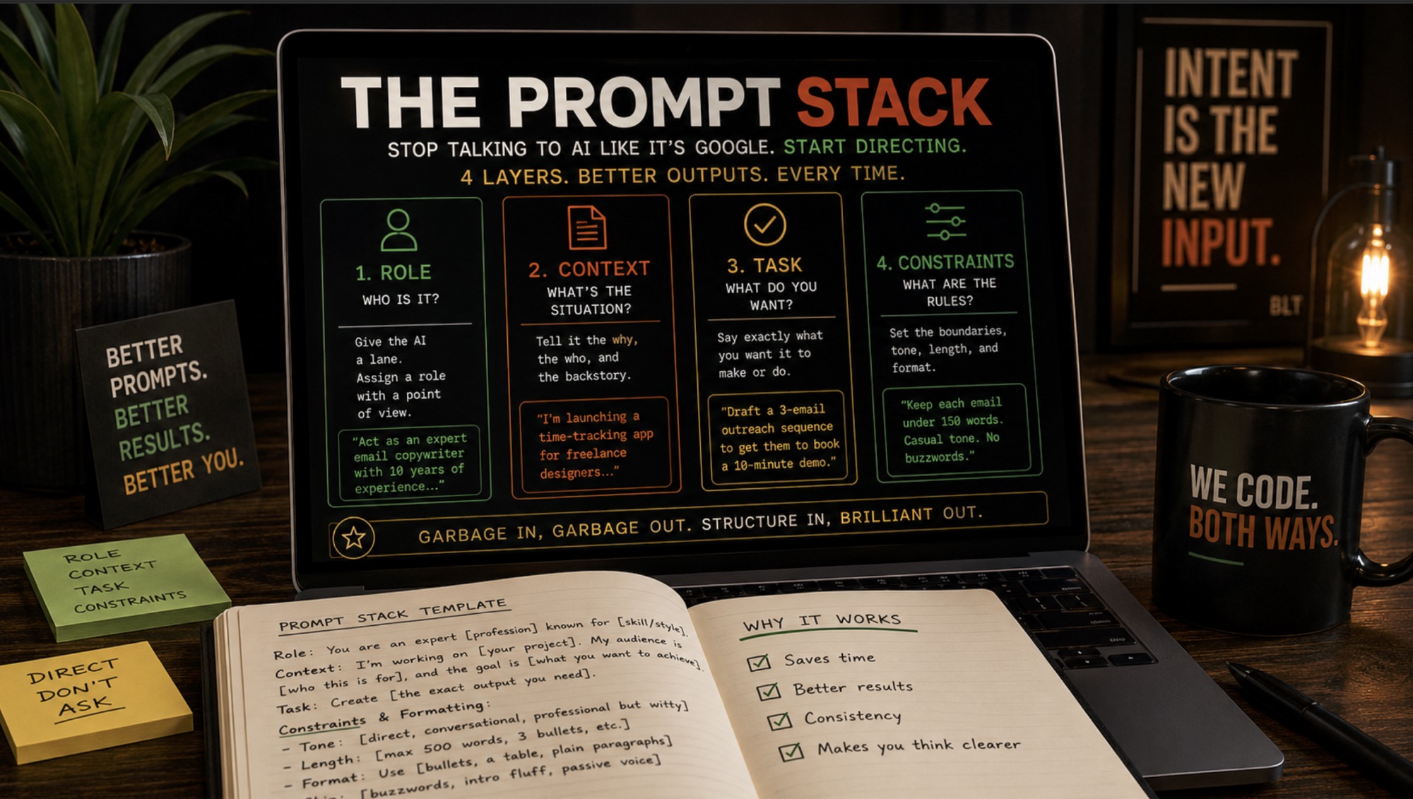 A prompt stack workflow for getting better, more reliable AI outputs from ChatGPT and other tools.